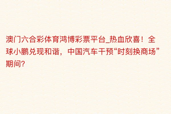 澳门六合彩体育鸿博彩票平台_热血欣喜！全球小鹏兑现和谐，中国汽车干预“时刻换商场”期间？