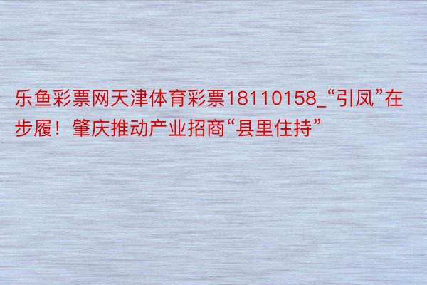 乐鱼彩票网天津体育彩票18110158_“引凤”在步履！肇庆推动产业招商“县里住持”
