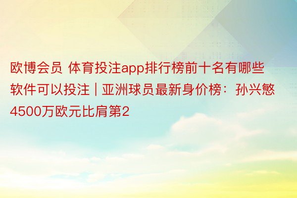 欧博会员 体育投注app排行榜前十名有哪些软件可以投注 | 亚洲球员最新身价榜：孙兴慜4500万欧元比肩第2