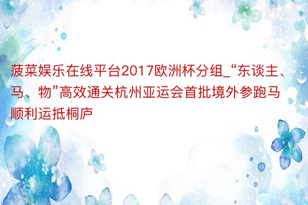 菠菜娱乐在线平台2017欧洲杯分组_“东谈主、马、物”高效通关杭州亚运会首批境外参跑马顺利运抵桐庐