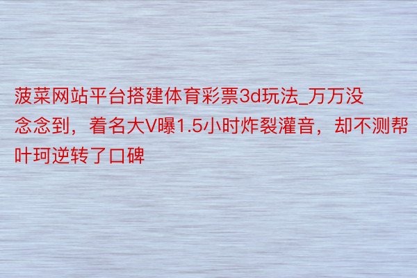 菠菜网站平台搭建体育彩票3d玩法_万万没念念到,着名大V曝1.5小时炸裂灌音,却不测帮叶珂逆转了口碑